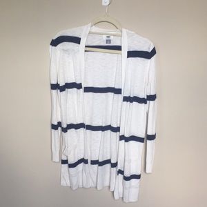 Old Navy White and Navy Striped Cardigan